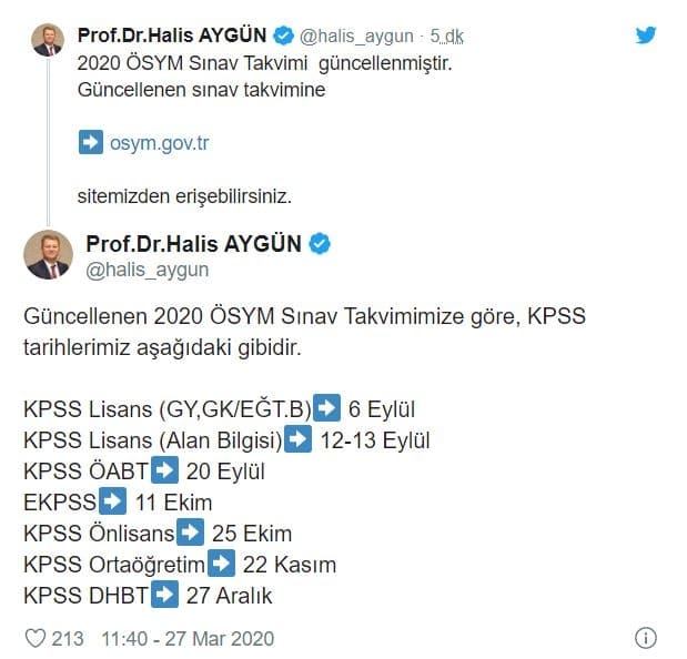 2020 KPSS sınav tarihleri belli oldu1