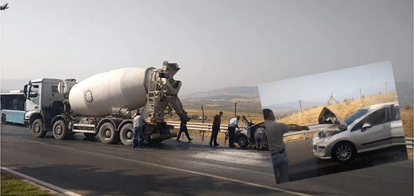 Kahramanmaraş’ta Yanan Aracı Beton Mikserinin Suyu İle  Söndürdü