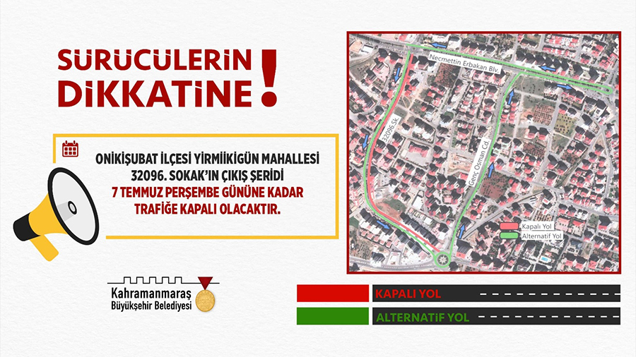 Büyükşehir Belediyesi, altyapı ve asfalt yenileme çalışmaları dolayısıyla Onikişubat ilçesi