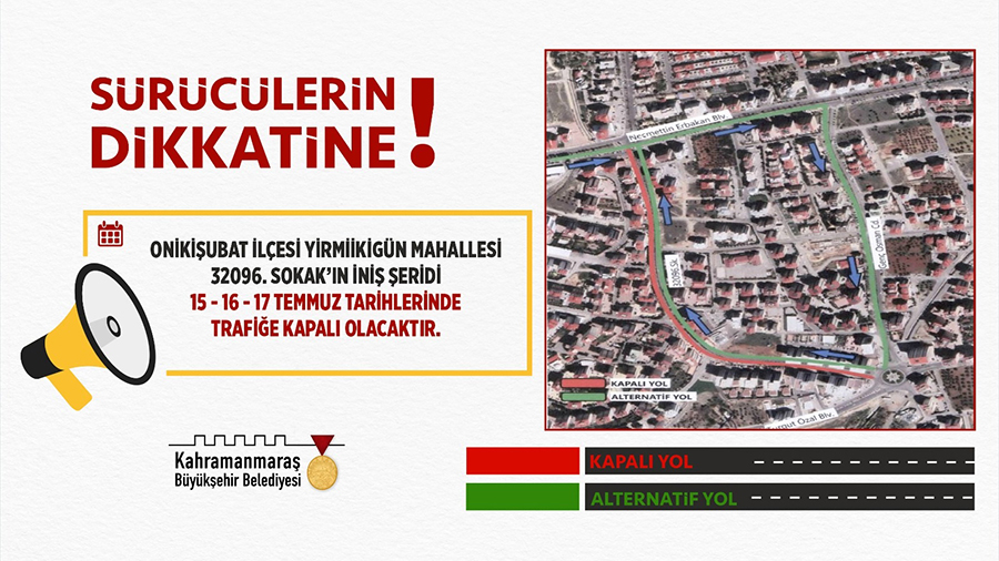 Büyükşehir Belediyesi, asfalt yenileme çalışmaları dolayısıyla Onikişubat ilçesi Yirmiikigün Mahallesi’nde