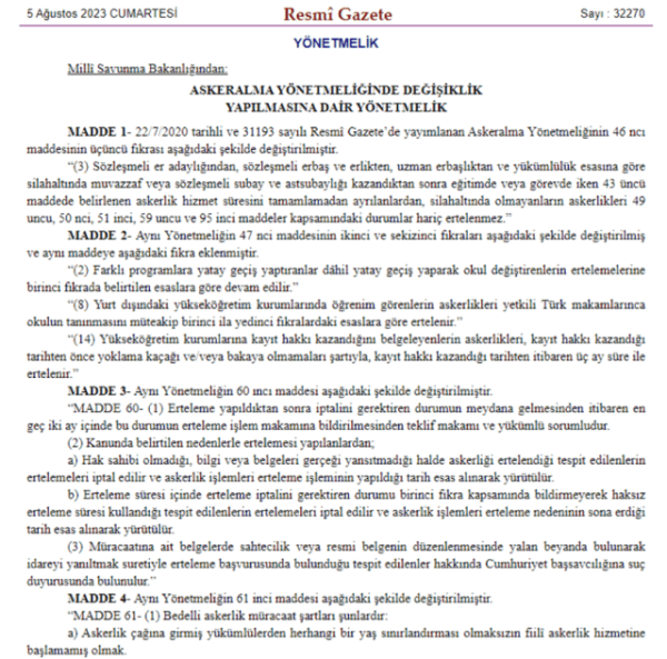 Bedelli Askerlik Yönetmeliğinde Değişiklik Yayımlandı 1 bedelli