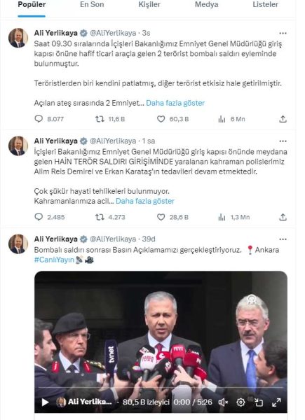 Ankara'da İçişleri Bakanlığı'na bombalı saldırı girişimi! Teröristlerden biri kendini patlattı 3 600