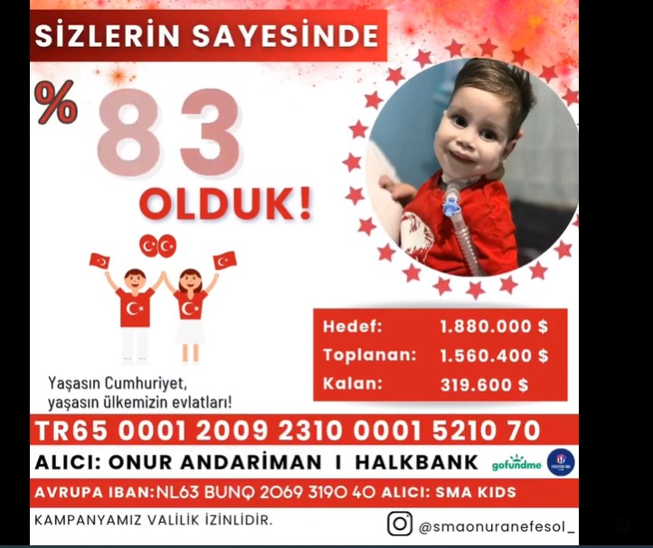 SMA Tip1 hastası Onur bebek için gerekli yardımların yüzde 83’ü
