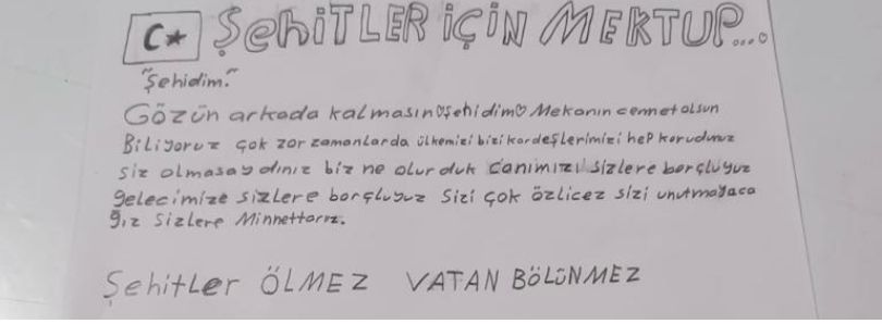 Koruma altındaki çocuklardan vatan korumasındaki Mehmetçiğe mektup Aile ve Sosyal
