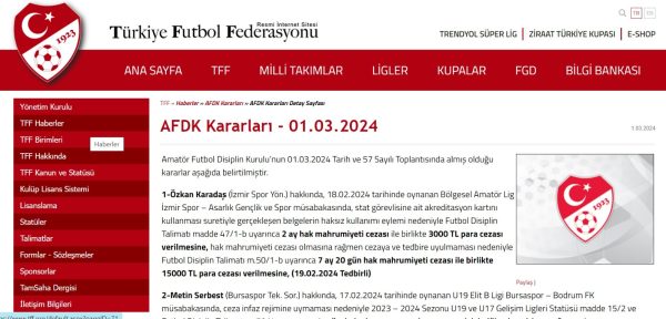 TFF, KAHRAMANMARAŞ DİSİPLİN KURULUNU YOK SAYDI