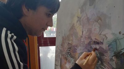 Ressam Ömer Ünsal, tuval ve deri üzerine yağlı boya ve