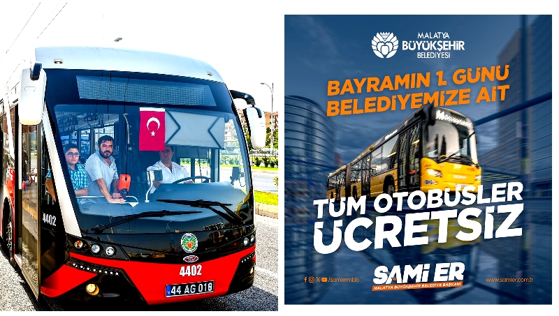 Malatya’da toplu taşıma araçları bayramın birinci günü ücretsiz Malatya Büyükşehir Belediyesine ait Toplu Taşıma Hizmetleri (MOTAŞ) veren araçlar