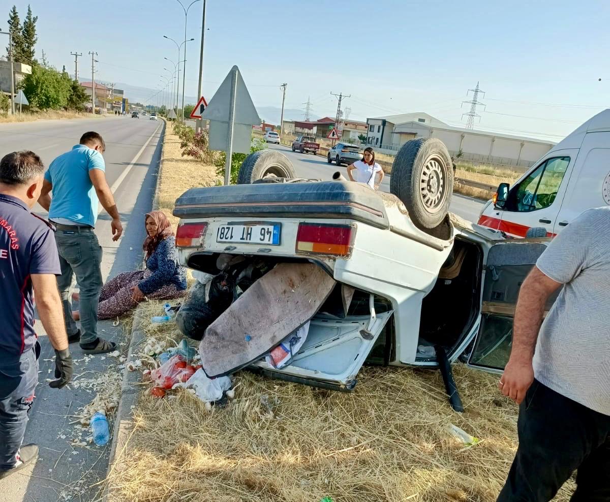 Pazarcık’ta otomobil takla attı: 4 yaralı