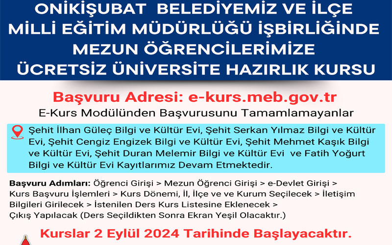 onikisubat belediyesinin ucretsiz universite hazirlik kursuna kayitlar basladi