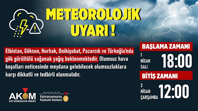 Yapılan açıklamaya göre, yağışların 1 Nisan Salı günü (bugün) akşam