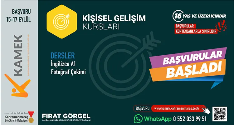 KAMEK’le Herkes İçin Eğitim; Yeni Dönem Kurs Kayıtları Başladı Kahramanmaraş Büyükşehir Belediyesinin bireylerin hem kişisel gelişimlerine hem de mesleki
