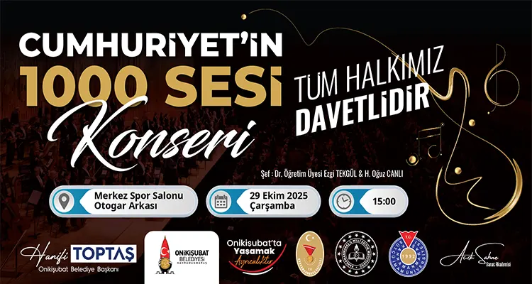 Onikişubat Belediyesi’nden Bin Kişilik Dev Koro ile Cumhuriyet Bayramı Kutlaması Onikişubat Belediyesi, Cumhuriyet’in 102. yılı kutlamaları kapsamında bin kişilik dev