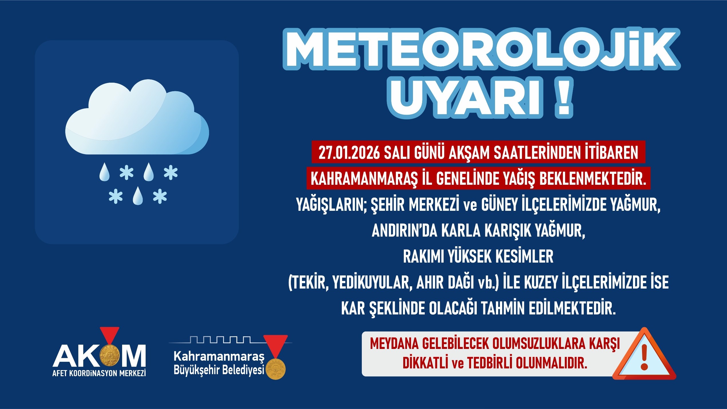 AKOM’dan Yağmur ve Kar Uyarısı 1 Meteorolojik Uyari