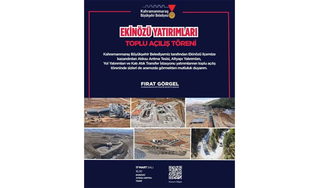 Büyükşehir’in Ekinözü Yatırımları Açılıyor Gerçekleştirilecek toplu açılış töreninde; Atıksu Arıtma Tesisi, ilçede hayata geçirilen