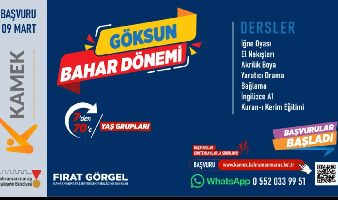 Kahramanmaraş Büyükşehir Belediyesi’nin Meslek Edindirme Kursları (KAMEK) Göksun’da başlıyor. Katılımcılar,