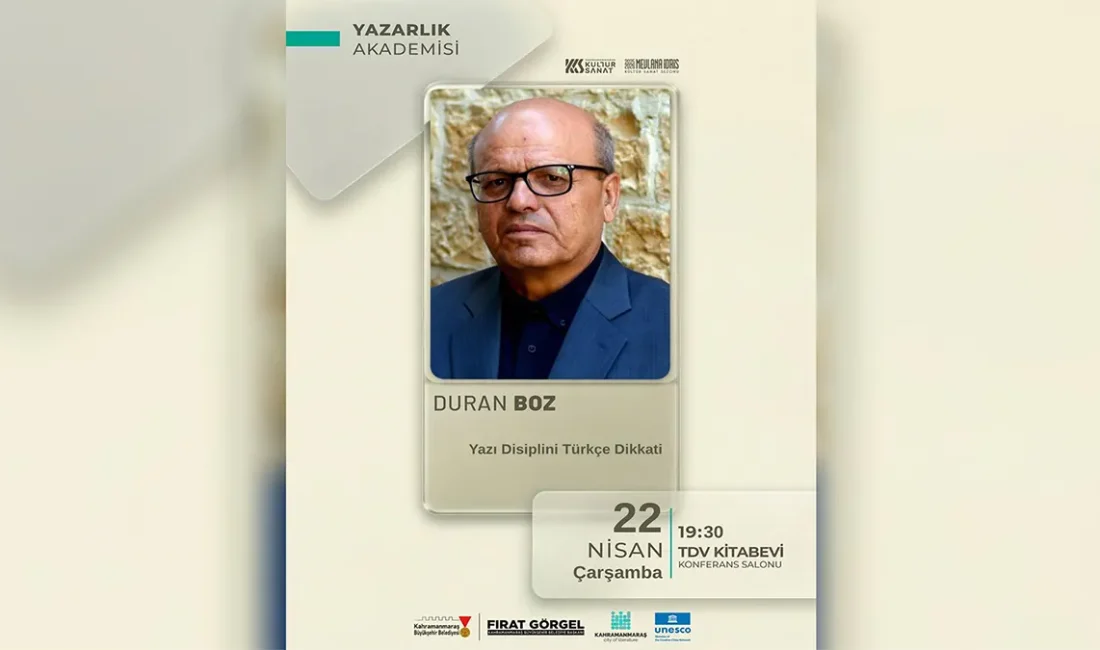 TDV Kitabevi Konferans Salonu’nda saat 19.30’da yazar Duran Boz, edebiyatseverlerle