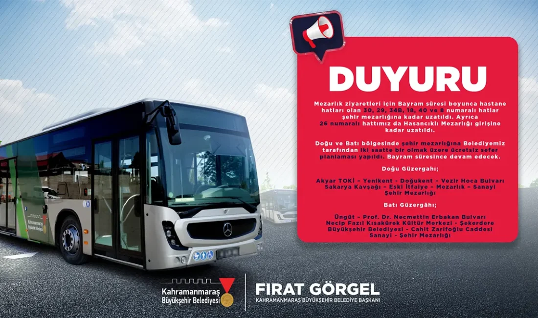 Büyükşehir Belediyesi tarafından düzenlenecek ücretsiz ring seferleri, 27 Mayıs Çarşamba