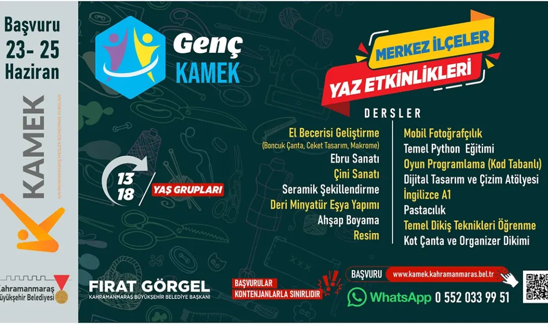 Genç KAMEK'te bu yıl toplam 24 farklı atölye gençlerle buluşacak.