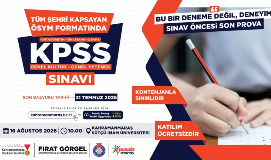 Büyükşehir’den KPSS Adaylarına Son Prova Desteği Pusula Maraş tarafından düzenlenecek ücretsiz KPSS deneme sınavı, 16 Ağustos