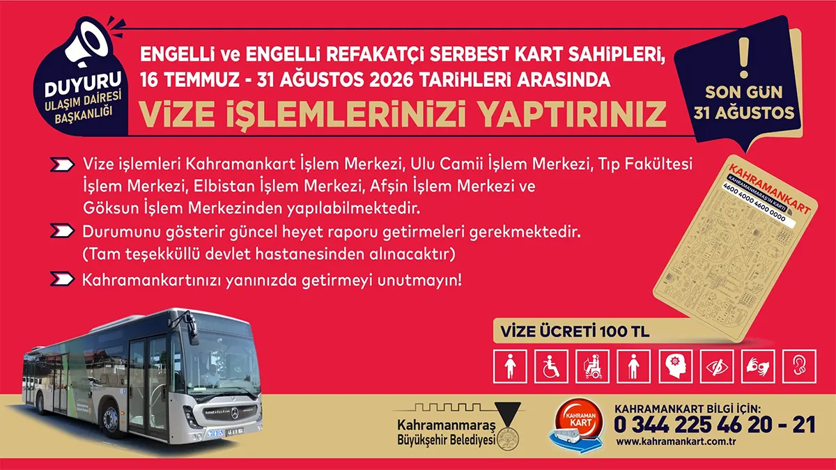 engelli ve engelli refakatci serbest kartlarinda vize yenileme donemi basladi