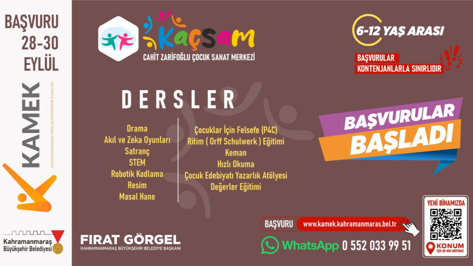 Büyükşehir’in Çocuk Sanat Merkezi’nde Eğitim Heyecanı Başlıyor Kahramanmaraş Büyükşehir Belediyesi, Başkan Fırat Görgel öncülüğünde sosyal belediyecilik anlayışı