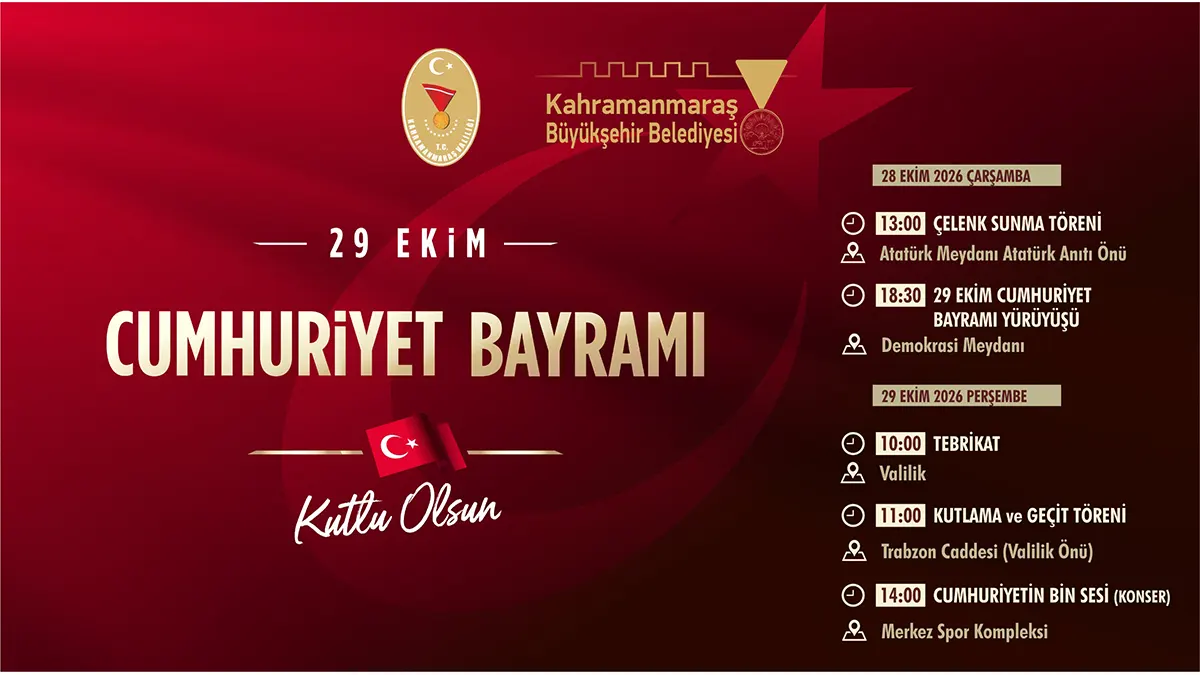 Cumhuriyet Bayramı kutlamaları, 28 Ekim Çarşamba günü saat 13.00’da Atatürk